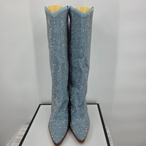 AZALEA WANG Banian Knee High Rhinestone Denim Western Boot 8.5 NWT - Picture 7 of 10